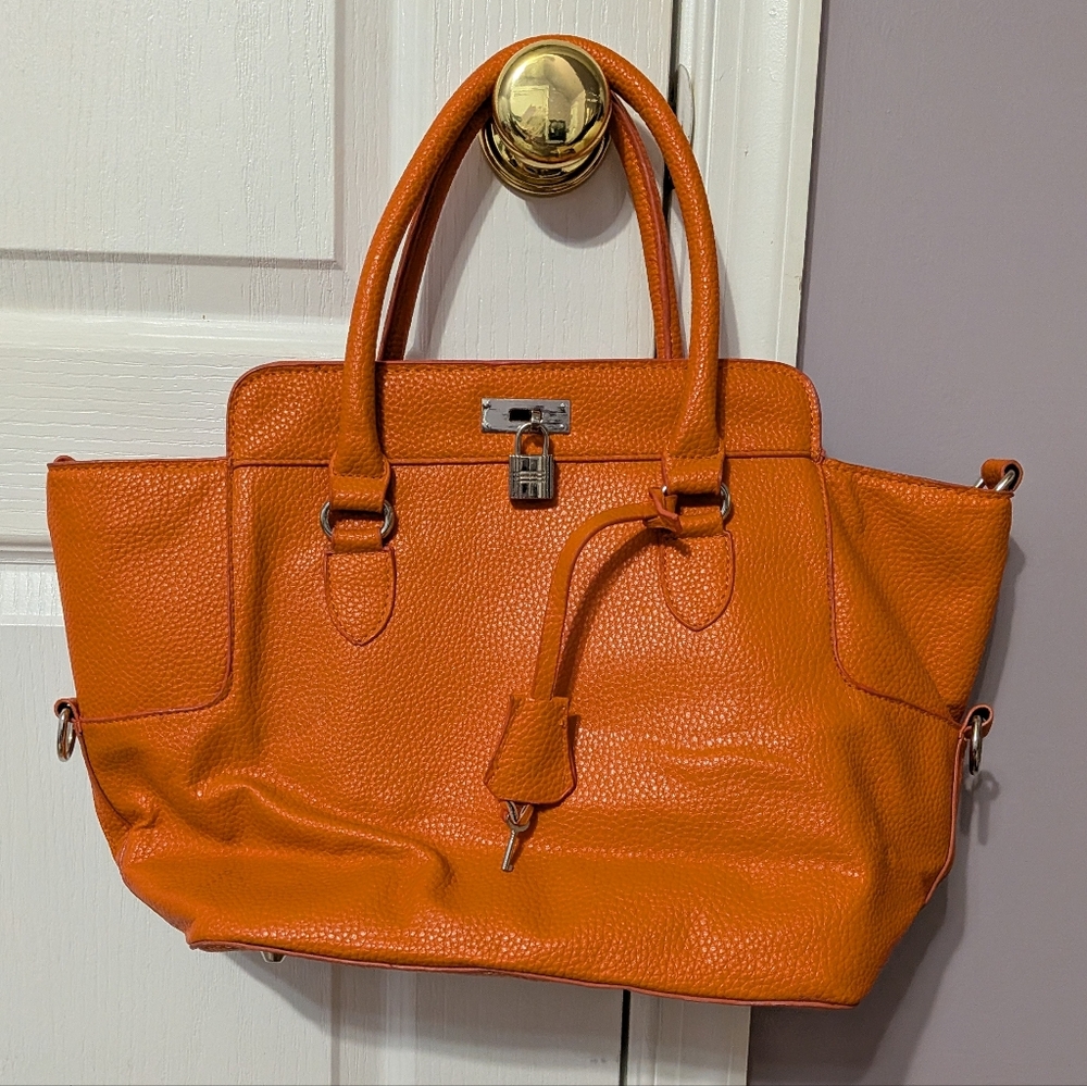 Orange Leather Satchel Handbag